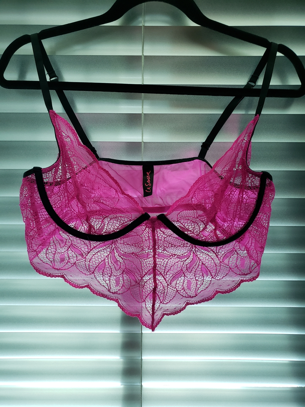La SENZA Hot Pink Lace Balconette Bralette with Black Trim